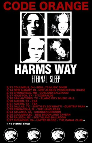 Show flyer, code orange, harm's way +1, Pensacola FL, Mar 23, 2015