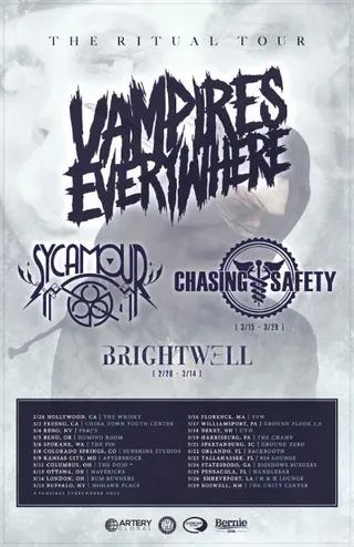 Show flyer, vampires everywhere, sycamour +2, Pensacola FL, Mar 25, 2016