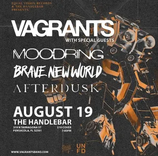 Show flyer, vagrants, moodring +2, Pensacola FL, Aug 19, 2022