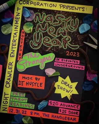 Show flyer, the strangers, dj hustle, Pensacola FL, Dec 31, 2022