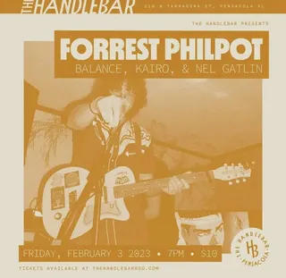 Show flyer, forrest philpot, balance +2, Pensacola FL, Feb 3, 2023