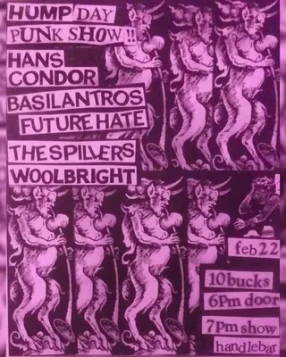Show flyer, hans condor, the basilantros +3, Pensacola FL, Feb 22, 2023