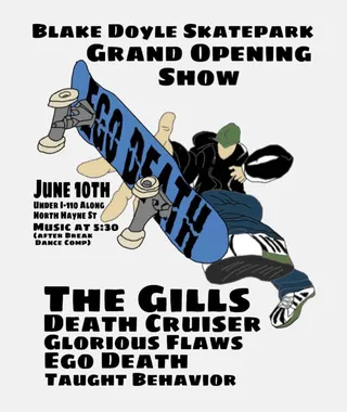 Show flyer, blake doyle skatepark, Pensacola FL, Jun 10, 2023