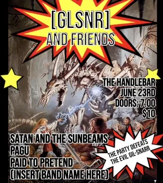 Show flyer, glsnr, satan and the sunbeams +3, Pensacola FL, Jun 23, 2023
