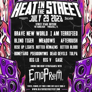 Show flyer, heat in the street music fest, Pensacola FL, Jul 29, 2023