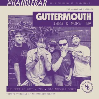 Show flyer, guttermouth- musical monkey anniversary tour, Pensacola FL, Sep 26, 2023