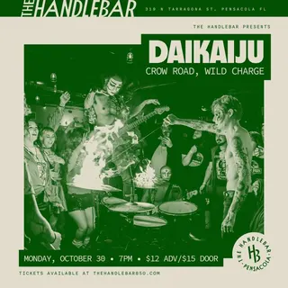 Show flyer, daikaiju, crow road +1, Pensacola FL, Oct 30, 2023