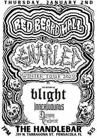 Show flyer, gnarled, red beard wall +3, Pensacola FL, Jan 2, 2024