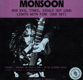 Show flyer, monsoon, the mid evil times +2, Pensacola FL, Jan 16, 2024