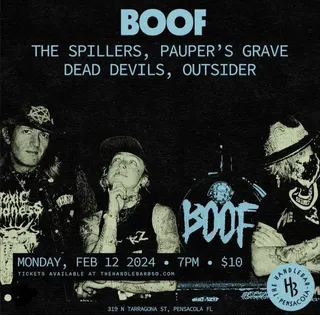 Show flyer, boof, the spillers +3, Pensacola FL, Feb 12, 2024