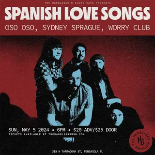 Show flyer, spanish love songs, oso oso +2, Pensacola FL, May 5, 2024