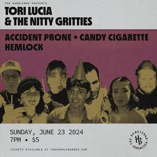 Show flyer, tori lucia, the nitty gritties +3, Pensacola FL, Jun 23, 2024