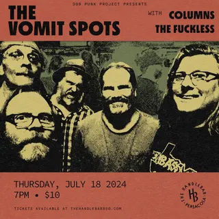 Show flyer, the vomit spots, columns +1, Pensacola FL, Jul 18, 2024