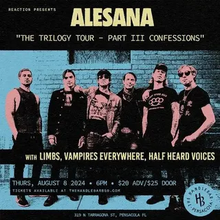 Show flyer, alesana, limbs +2, Pensacola FL, Aug 8, 2024