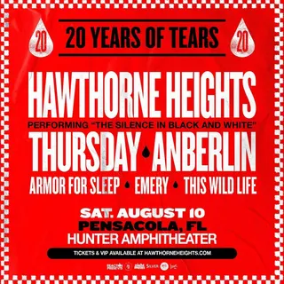 Show flyer, hawthorne heights, thursday +4, Pensacola FL, Aug 10, 2024