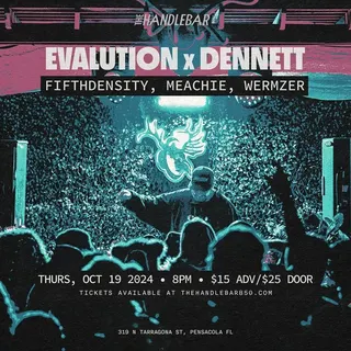 Show flyer, evalution x dennett, fifthdensity +2, Pensacola FL, Oct 19, 2024