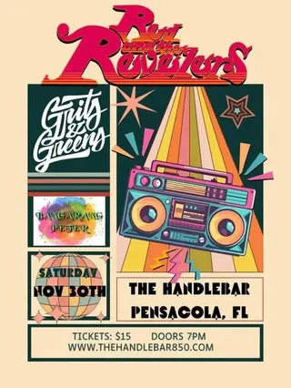 Show flyer, red and the revelers, grits +2, Pensacola FL, Nov 30, 2024