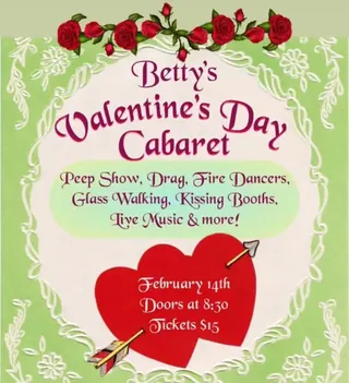 Show flyer, betty's valentine's day cabaret, Pensacola FL, Feb 14, 2025