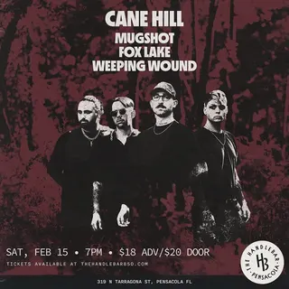 Show flyer, cane hill, mugshot +2, Pensacola FL, Feb 15, 2025