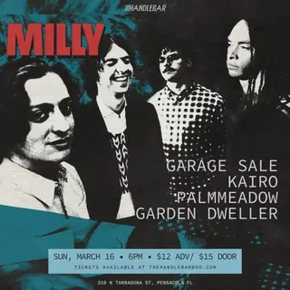 Show flyer, milly, garage sale +3, Pensacola FL, Mar 16, 2025