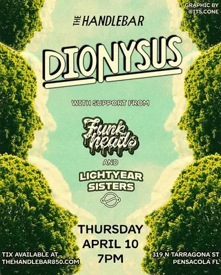 Show flyer, funk heads, lightyear sisters, Pensacola FL, Apr 10, 2025