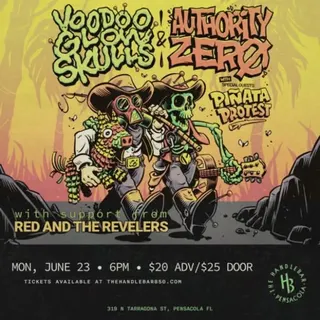 Show flyer, voodoo glow skulls, authority zero +2, Pensacola FL, Jun 23, 2025