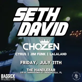 Show flyer, seth david, chozen +3, Pensacola FL, Jul 11, 2025