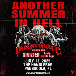 Show flyer, ouija macc, sinizter +1, Pensacola FL, Jul 13, 2025