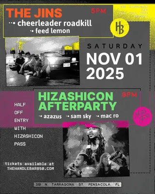 Show flyer, the jins, cheerleader roadkill +4, Pensacola FL, Nov 1, 2025