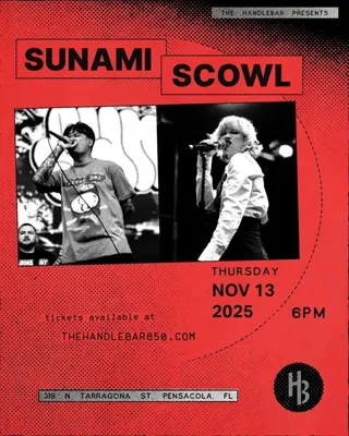 Show flyer, sunami, scowl, Pensacola FL, Nov 13, 2025