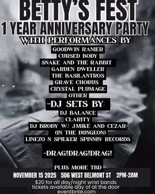 Show flyer, betty's fest, goodwin rainer +14, Pensacola FL, Nov 15, 2025