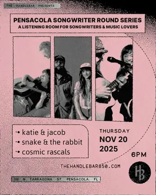 Show flyer, katie & jacob, snake and the rabbit +1, Pensacola FL, Nov 20, 2025