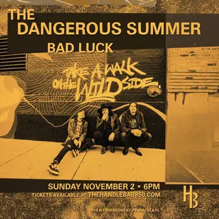 Show flyer, the dangerous summer, bad luck, Pensacola FL, Nov 20, 2025