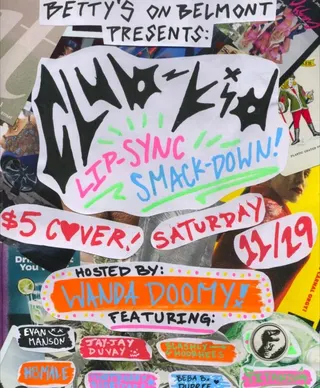 Show flyer, club-kid lip-sync smack-down, wanda doomy +7, Pensacola FL, Nov 29, 2025
