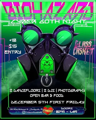 Show flyer, glass casket, Pensacola FL, Dec 5, 2025