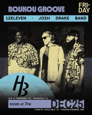 Show flyer, boukou groove, 12eleven +1, Pensacola FL, Dec 26, 2025