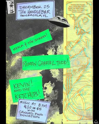 Show flyer, marla & the singers, roman gabriel todd +1, Pensacola FL, Dec 25, 2025