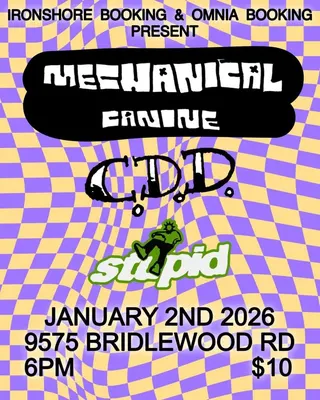 Show flyer, mechanical canine, caca del diablo +1, Pensacola FL, Jan 2, 2026