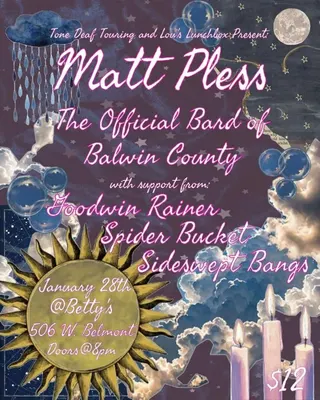 Show flyer, matt pless, goodwin rainer +2, Pensacola FL, Jan 28, 2026