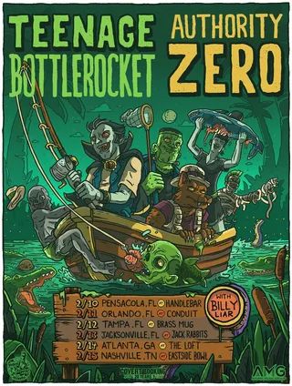 Show flyer, teenage bottlerocket, authority zero +1, Pensacola FL, Feb 10, 2026