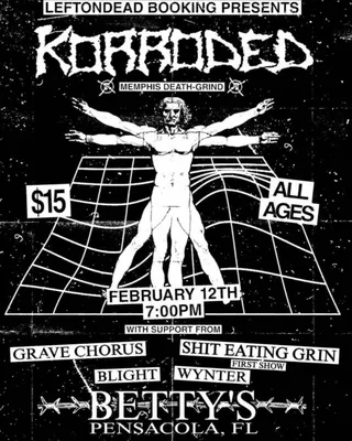 Show flyer, korroded, grave chorus +3, Pensacola FL, Feb 12, 2026