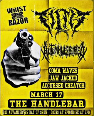 Show flyer, autumn lies buried, coma waves +2, Pensacola FL, Mar 17, 2026