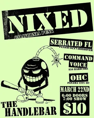 Show flyer, nixed, serrated +2, Pensacola FL, Mar 22, 2026
