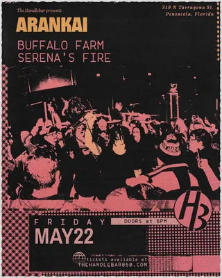 Show flyer, arankai, buffalo farm killer +1, Pensacola FL, May 22, 2026