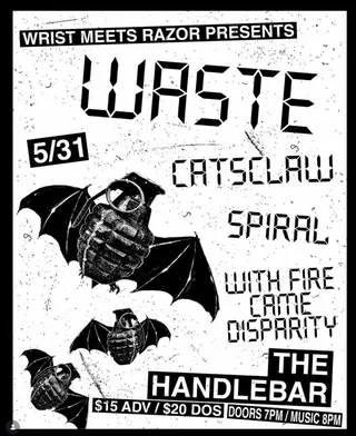 Show flyer, waste, catsclaw +2, Pensacola FL, May 31, 2026