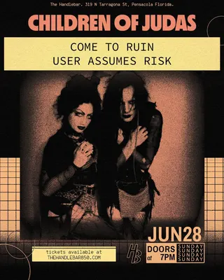 Show flyer, children of judas, Pensacola FL, Jun 28, 2026
