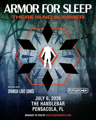 Show flyer, armor for sleep, spanish love songs +1, Pensacola FL, Jul 6, 2026