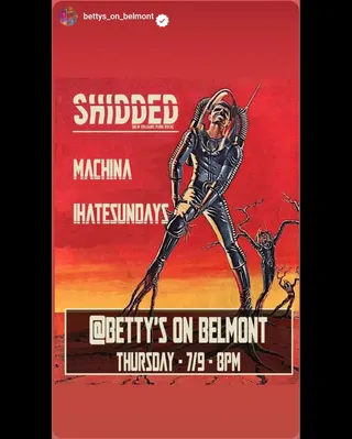 Show flyer, shidded, machina +1, Pensacola FL, Jul 9, 2026