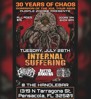 Show flyer, internal suffering, gut fucked +1, Pensacola FL, Jul 28, 2026