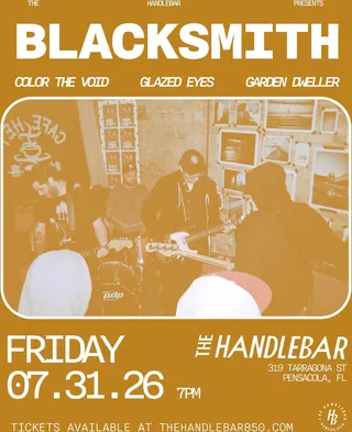 Show flyer, blacksmith, color the void +2, Pensacola FL, Jul 31, 2026